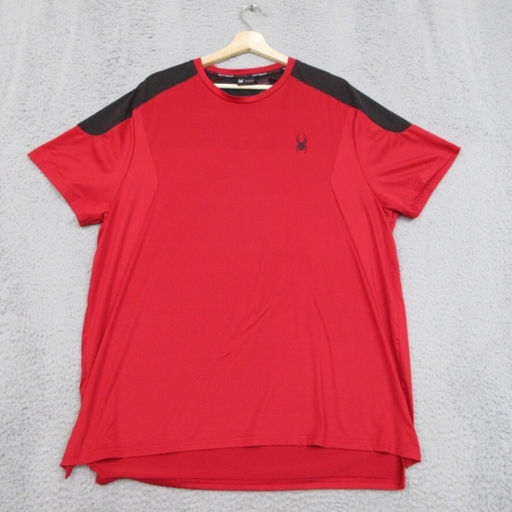 Spyder Active Shirt Men XL Red Colorblock Bold Logo Stretch Fit Gym-Ready